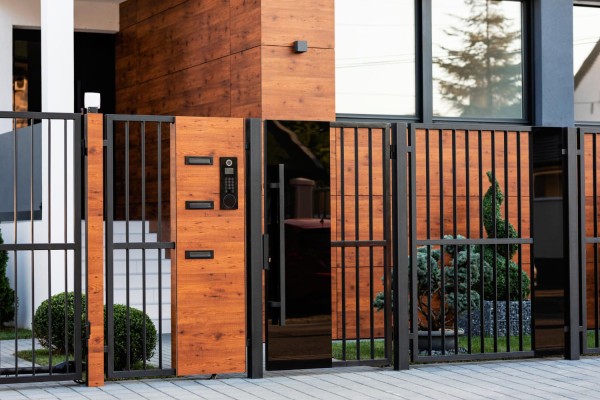 Aménagement extérieur avec clôture et portillon